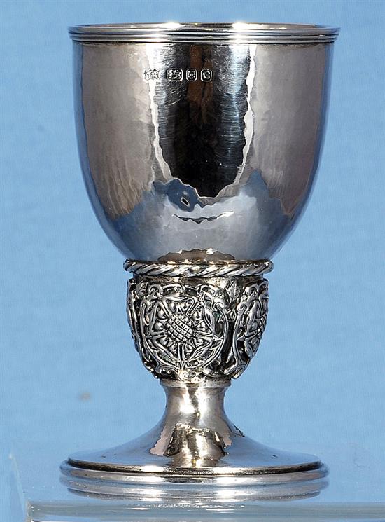 A 1930s Arts & Crafts silver goblet, by Omar Ramsden, Height 120mm, weight 6.2oz/193grms